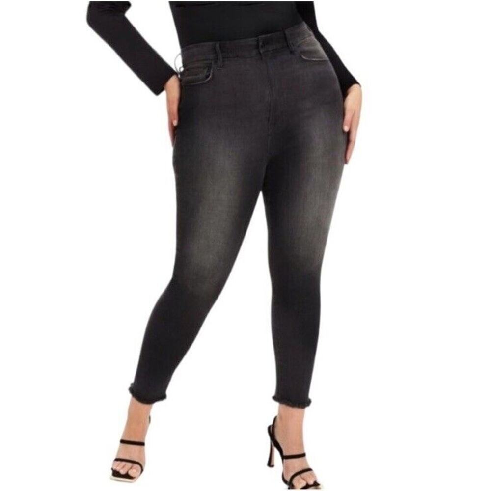 Good American Good Waist Crop Cropped Raw Hem Jeans Gray Black Stretch Size 8/29